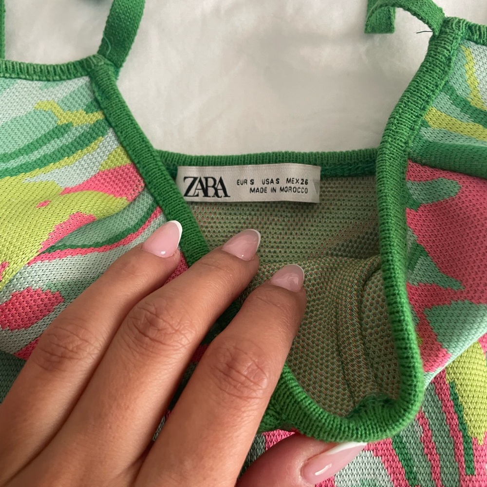 ZARA Green and Pink Abstract Patterned Tank Mini Dress - Picture 6 of 6
